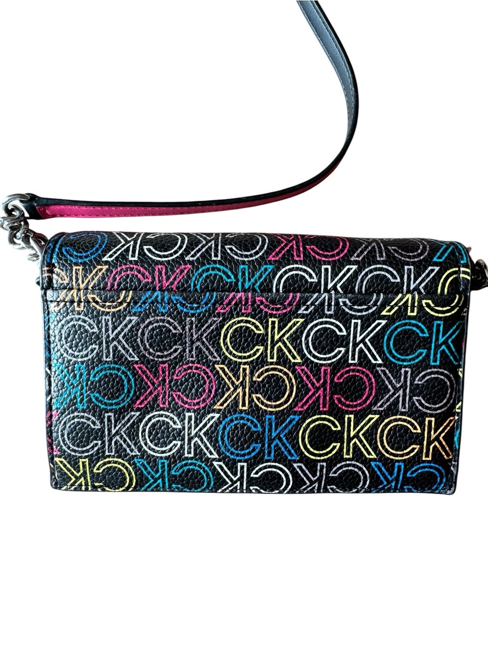 Calvin Klein Multicolor CK Logo Crossbody Purse Handbag Adjustable Pink Strap - Picture 5 of 14